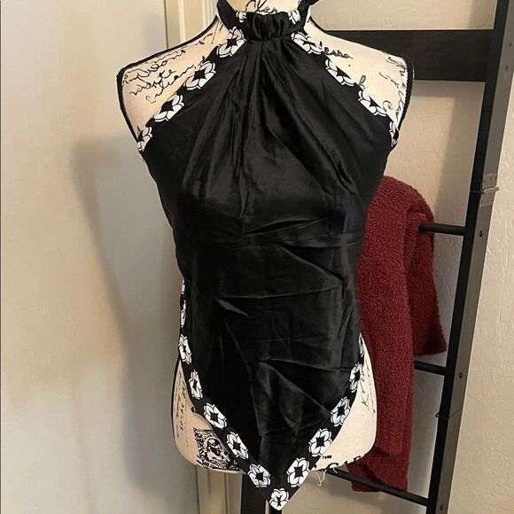 Bebe Y2K Black White Reversible Silk Blend Halter Top Event Party 00’s Club - Picture 8 of 12